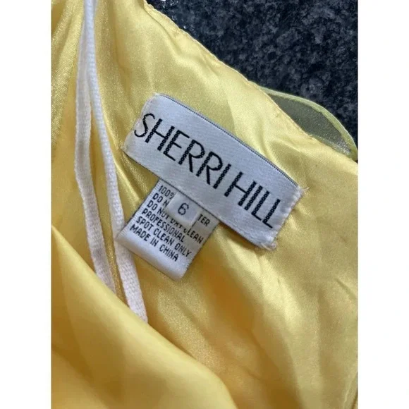 Sherri Hill Yellow Ruffle Organza Strapless Formal Gown $358